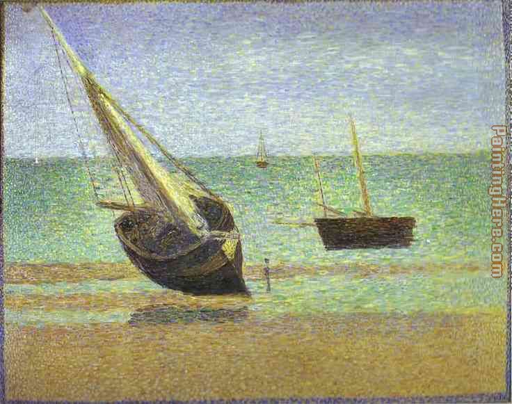 Boats Bateux maree basse Grandcamp painting - Georges Seurat Boats Bateux maree basse Grandcamp art painting